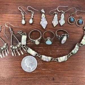 Large lot Navajo Sterling silver/opal rings- earrings sets